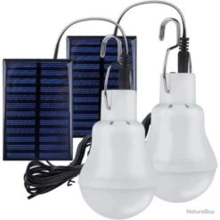 2X Lampe Solaire 15W Lumière LED Ampoule Portable Pour Eclairage Extérieur Camping