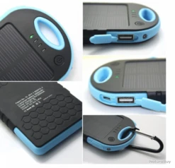 Chargeur Solaire Batterie 5000 MAh 2 USB 2A Etanche Anti Choc Pour IPhone IPad Samsung Android, Cou