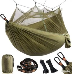 Hamac Moustiquaire - Doux Et Respirant - Charge 300kg - Vert Armée - Livraison Gratuite Et Rapide