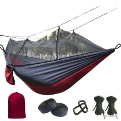 Hamac Ultra-leger Avec Moustiquaire, Bicolore Gris/rose.