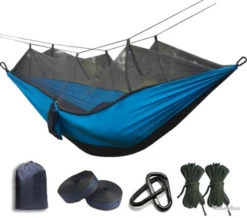 Hamac Ultra-leger, Moustiquaire, Bicolore Bleu.