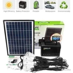 KIT PANNEAU SOLAIRE GENERATEUR 10W 18V + 4 AMPOULES 2USB CAMPING TELEPHONE