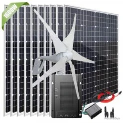 Kit éolienne Et Solaire De 1600 W - 10 Panneaux Solaires 120W - Contrôleur De Charge 12V -