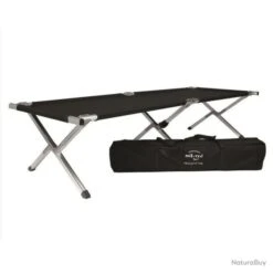 LIT DE CAMP PLIABLE NOIR CADRE ALUMINIUM 190 X 65 X 42 CM MILTEC AVEC SAC DE TRANSPORT