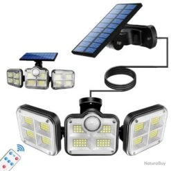 Panneau Solaire Eclairage Exterieur 122 LED Avec Capteur Mouvement 3 Têtes Etanche Grand Angle Neuf