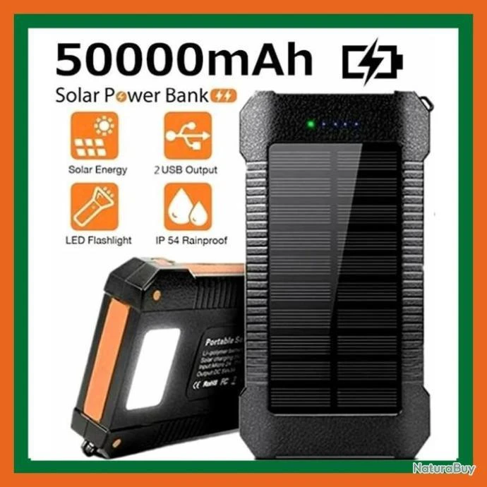 Powerbank Solaire 50000mAh Multifonctions - Etanche - Livraison Rapide 1 Powerbank Solaire 50000mAh Multifonctions - Etanche - Livraison Rapide