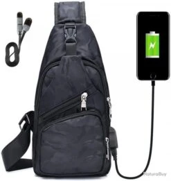 Sac à Dos Sacoche Bandouliere Chargement USB Vélo Course Camping Randonnée Voyage Camouflage Noir