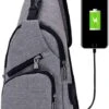 Sac à Dos Sacoche Homme Bandouliere Chargement USB Vélo Course Camping Pêche Randonnée Voyage Gris