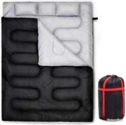 Sac De Couchage Chaud 2 Personnes 220x150 Cm Avec 2 Oreillers Offerts - Livraison Gratuite Et Rapide
