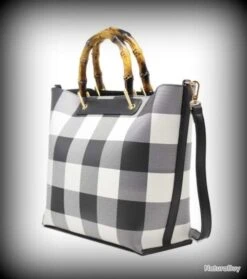 Sac Pique-nique Carreaux Blancs Et Noir Ou Blancs Et Rouges-Epaule-Style Bambou Neuf! Sac Campagne
