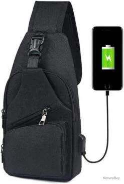 Sacoche Homme à Bandouliere Sac à Dos Chargement USB Vélo Course Pêche Camping Randonnée Voyage Noir
