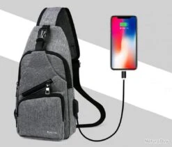 Sacoche Sac à Dos à Bandouliere Chargement USB Vélo Course Pêche Camping Randonnée Voyage Gris