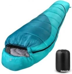 TOP ENCHERE - Sac De Couchage Hiver Grand Froid 220x80cm - Bleu Vert - Livraison Gratuite Et Rapide