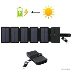 X5 Chargeur Panneau Solaire Extérieur Pliable USB Idéal Pour Le Camping, La Randonnée Et La Pêche