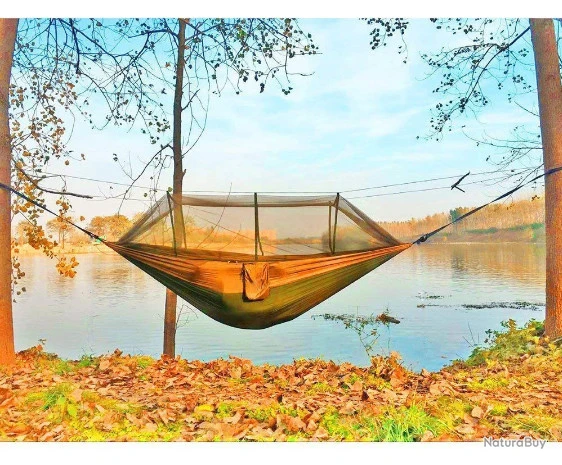 Hamac Ultra-leger, Moustiquaire, Bicolore Beige Et Noir. 2 Hamac Ultra-leger, Moustiquaire, Bicolore Beige Et Noir. – Image 2
