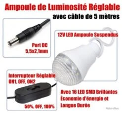 Kit Solaire - Générateur Solaire - Avec 4 Ampoules LED - Câble De 5M - Panneau Solaire -Nitecore Boutique 00003 Kit solaire Generateur solaire Avec 4 ampoules LED Cable de 5M Panneau solaire