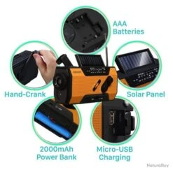 Radio Solaire Portable AM FM NOAA Batterie 2000mAh Manivelle Météo SOS Lampes LED Chargeur Randonnée -Nitecore Boutique 00003 Radio Solaire Portable AM FM NOAA Batterie 2000mAh Manivelle Meteo SOS Lampes LED Chargeur Randonnee