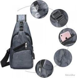 Sac à Dos Sacoche Bandouliere Chargement USB Vélo Course Camping Randonnée Voyage Camouflage Gris -Nitecore Boutique 00003 Sac a Dos Sacoche Bandouliere Chargement USB Velo Course Camping Randonnee Voyage Camouflage Gris