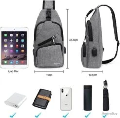 Sacoche Sac à Dos à Bandouliere Chargement USB Vélo Course Pêche Camping Randonnée Voyage Gris -Nitecore Boutique 00003 Sacoche Sac a Dos a Bandouliere Chargement USB Velo Course Peche Camping Randonnee Voyage Gris