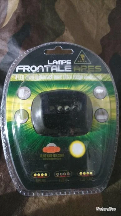 1 LAMPE FRONTALE LEDS De Marque ARES CAMOUFLAGE + 3 PILES Neuves (ensemble Neuf Sous Blister) – Image 4