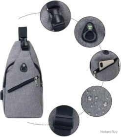 Sac à Dos Bandouliere Sacoche Homme Chargement USB Vélo Course Pêche Camping Randonnée Voyage Gris -Nitecore Boutique 00004 Sac a Dos Bandouliere Sacoche Homme Chargement USB Velo Course Peche Camping Randonnee Voyage Gris