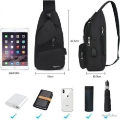 Sac à Dos Bandouliere Sacoche Homme Chargement USB Vélo Course Pêche Camping Randonnée Voyage Noir -Nitecore Boutique 00004 Sac a Dos Bandouliere Sacoche Homme Chargement USB Velo Course Peche Camping Randonnee Voyage Noir