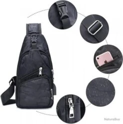 Sac à Dos Sacoche Bandouliere Chargement USB Vélo Course Camping Randonnée Voyage Camouflage Noir -Nitecore Boutique 00005 Sac a Dos Sacoche Bandouliere Chargement USB Velo Course Camping Randonnee Voyage Camouflage Noir