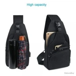 Sacoche Homme à Bandouliere Sac à Dos Chargement USB Vélo Course Pêche Camping Randonnée Voyage Noir -Nitecore Boutique 00005 Sacoche Homme a Bandouliere Sac a Dos Chargement USB Velo Course Peche Camping Randonnee Voyage Noir
