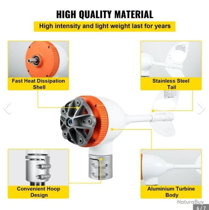 Éolienne 12 V, Kit Générateur Turbine Éolienne 500 W 5 Pales Contrôleur MPPT Corps Aluminium 6 Éolienne 12 V, Kit Générateur Turbine Éolienne 500 W 5 Pales Contrôleur MPPT Corps Aluminium – Image 6