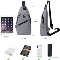 Sac à Dos Bandouliere Sacoche Homme Chargement USB Vélo Course Pêche Camping Randonnée Voyage Gris -Nitecore Boutique 00006 Sac a Dos Bandouliere Sacoche Homme Chargement USB Velo Course Peche Camping Randonnee Voyage Gris