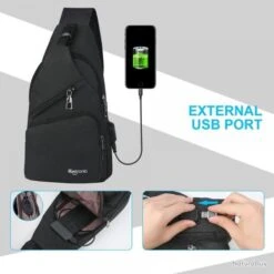 Sac à Dos Bandouliere Sacoche Homme Chargement USB Vélo Course Pêche Camping Randonnée Voyage Noir -Nitecore Boutique 00007 Sac a Dos Bandouliere Sacoche Homme Chargement USB Velo Course Peche Camping Randonnee Voyage Noir