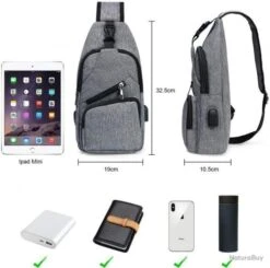 Sac à Dos Sacoche Homme Bandouliere Chargement USB Vélo Course Camping Pêche Randonnée Voyage Gris -Nitecore Boutique 00007 Sac a Dos Sacoche Homme Bandouliere Chargement USB Velo Course Camping Peche Randonnee Voyage Gris