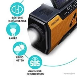 Radio Solaire Portable AM FM NOAA Batterie 2000mAh Manivelle Météo SOS Lampes LED Chargeur Randonnée -Nitecore Boutique 00009 Radio Solaire Portable AM FM NOAA Batterie 2000mAh Manivelle Meteo SOS Lampes LED Chargeur Randonnee