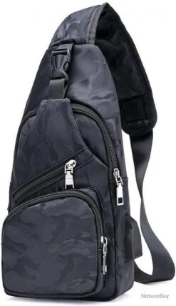 Sac à Dos Sacoche Bandouliere Chargement USB Vélo Course Camping Randonnée Voyage Camouflage Noir -Nitecore Boutique 00010 Sac a Dos Sacoche Bandouliere Chargement USB Velo Course Camping Randonnee Voyage Camouflage Noir