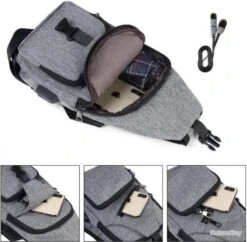 Sac à Dos Sacoche Homme Bandouliere Chargement USB Vélo Course Camping Pêche Randonnée Voyage Gris -Nitecore Boutique 00010 Sac a Dos Sacoche Homme Bandouliere Chargement USB Velo Course Camping Peche Randonnee Voyage Gris