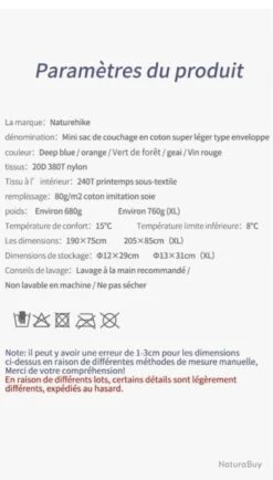 Sac De Couchage En Coton Duvet Ultraleger LW180 Pour Randonnee Plein Air Camping -Nitecore Boutique 00025 Sac de Couchage en Coton Duvet Ultraleger LW180 pour Randonnee Plein Air Camping